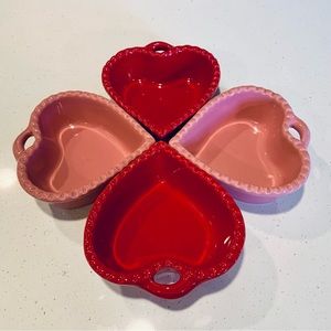 4x Williams Sonoma Ceramic Pink Red Heart Bowls Christmas Valentine’s Day